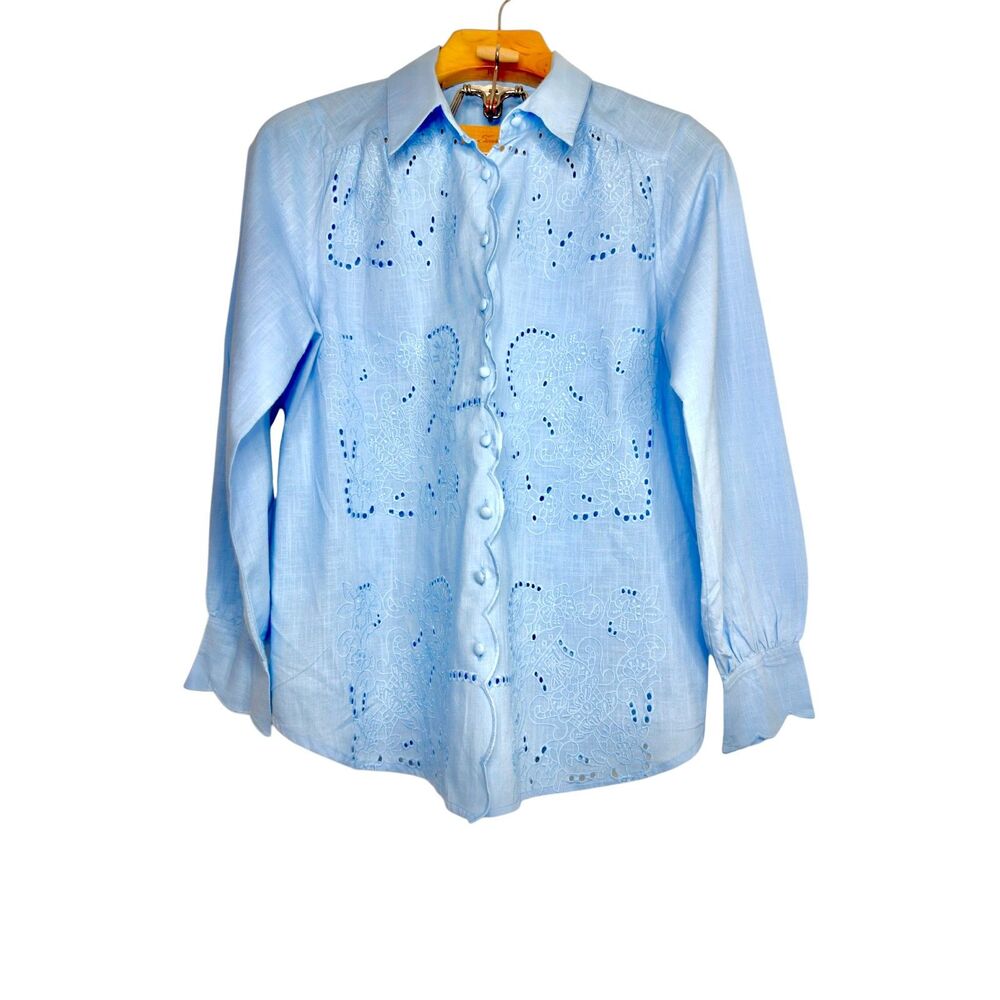 Light Blue Eyelet Button-Front Blouse